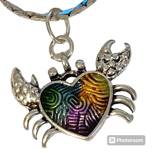 Crab Necklace Silver Plated 19" Enamel Sea Life Beach Island Zodiac Cancer - Picture 1 of 9